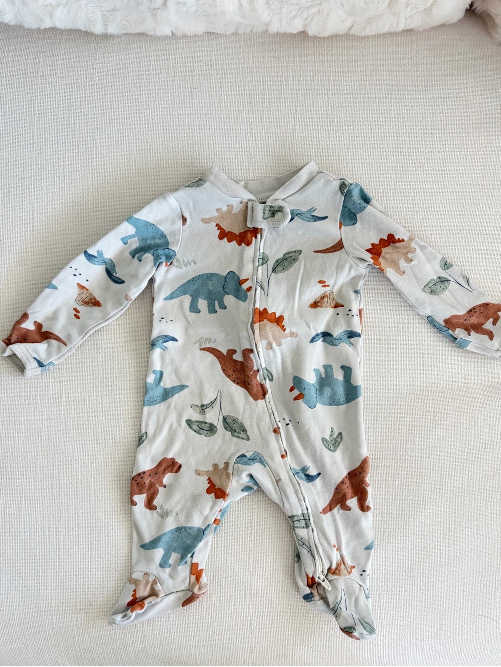 Dino Footed One-Piece Pajamas in Blue and Brown